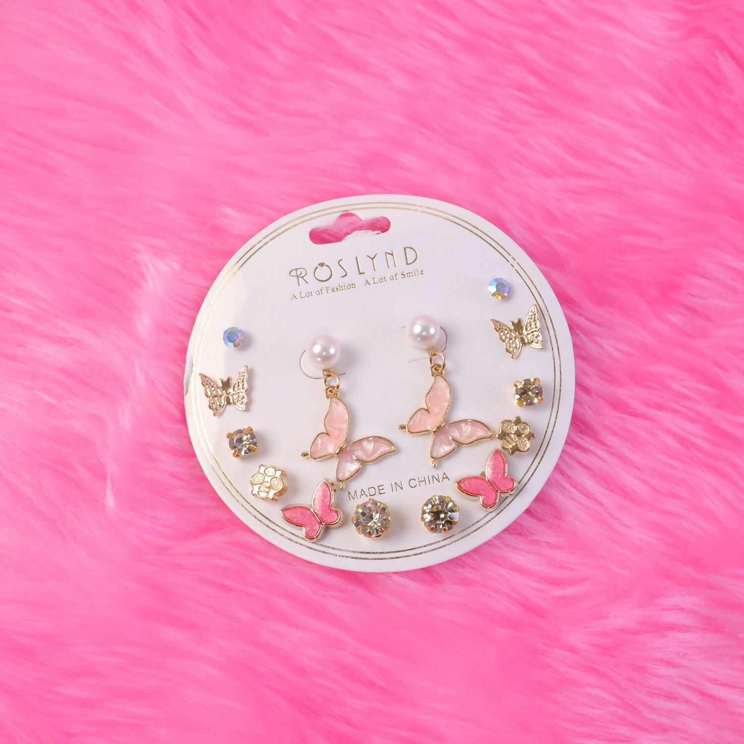 Korean Butterfly Pearl Stud Earrings Set – 7 Pairs Gold Plated Combo