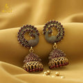 Peacock Jhumka Earrings – Royal Maroon Antique Gold Finish