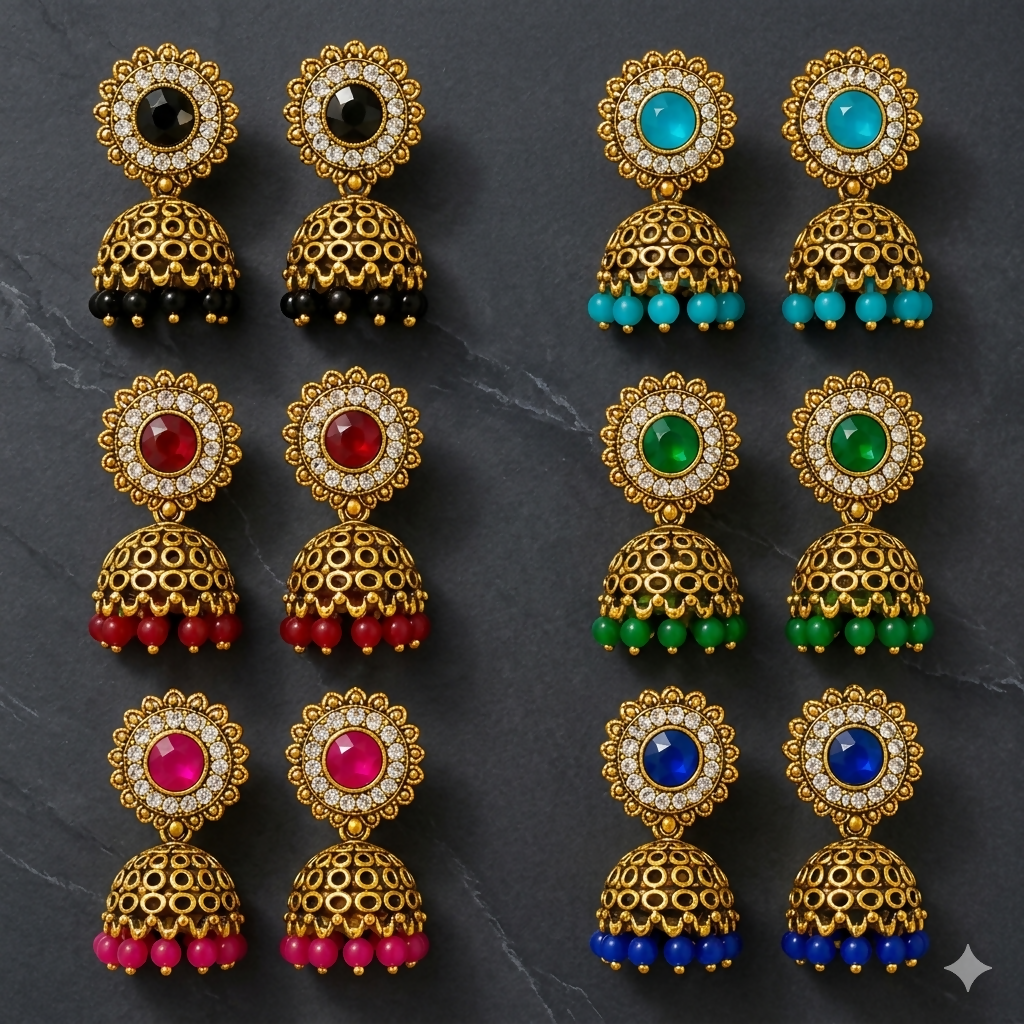 Multicolor Stone Jhumka Earrings – Elegant & Traditional Design