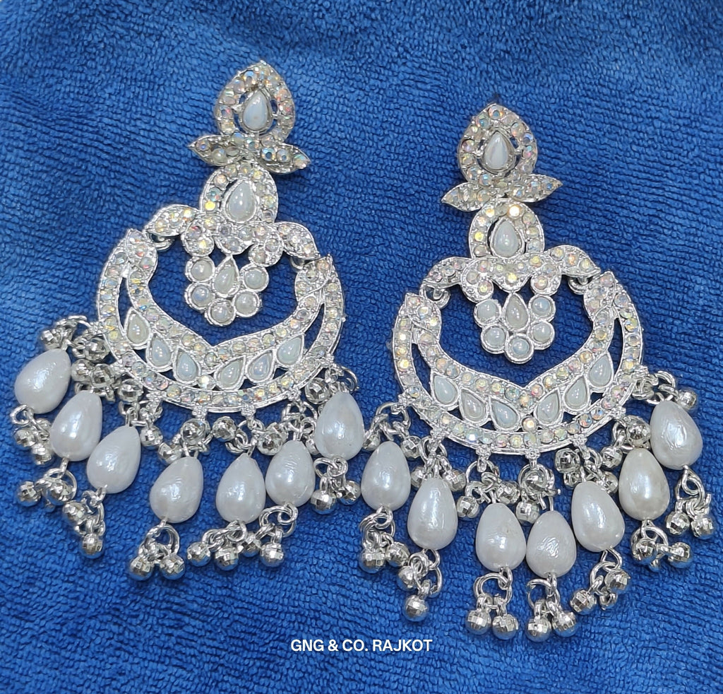 White Gold Long Earrings – Elegant Lightweight Jhumkas