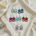 Oxidized Silver Stone Drop Earrings – Multicolor Beaded Fringe