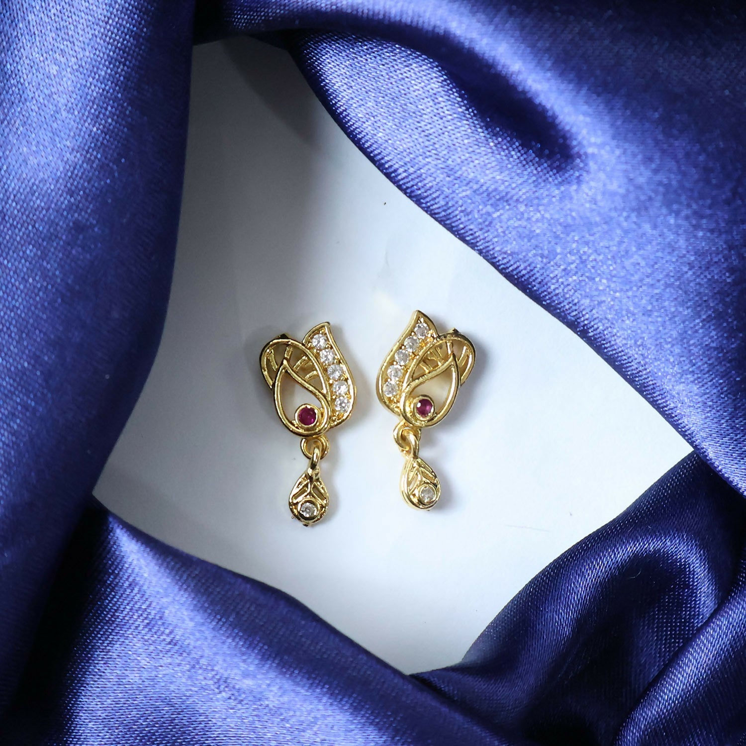Gold Plated Ruby Accent Stud Earrings – Elegant Drop Design