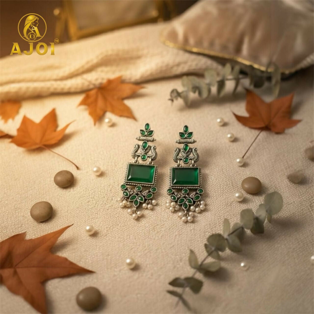 Green Kundan Pearl Earrings – Royal Antique Silver Design