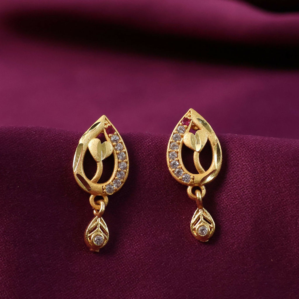 Teardrop Leaf Gold-Plated Ruby Earrings – Elegant Daily Wear