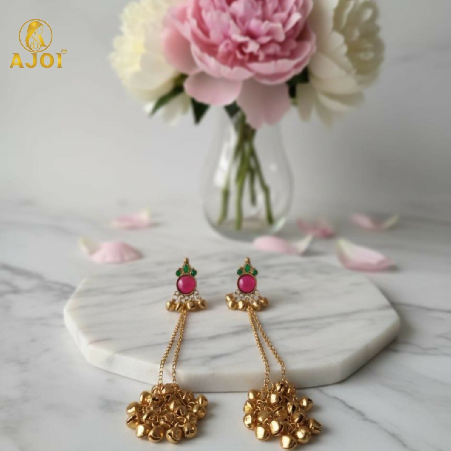 Kashmiri Ghunghroo Earrings – Regal Pink Chip Danglers