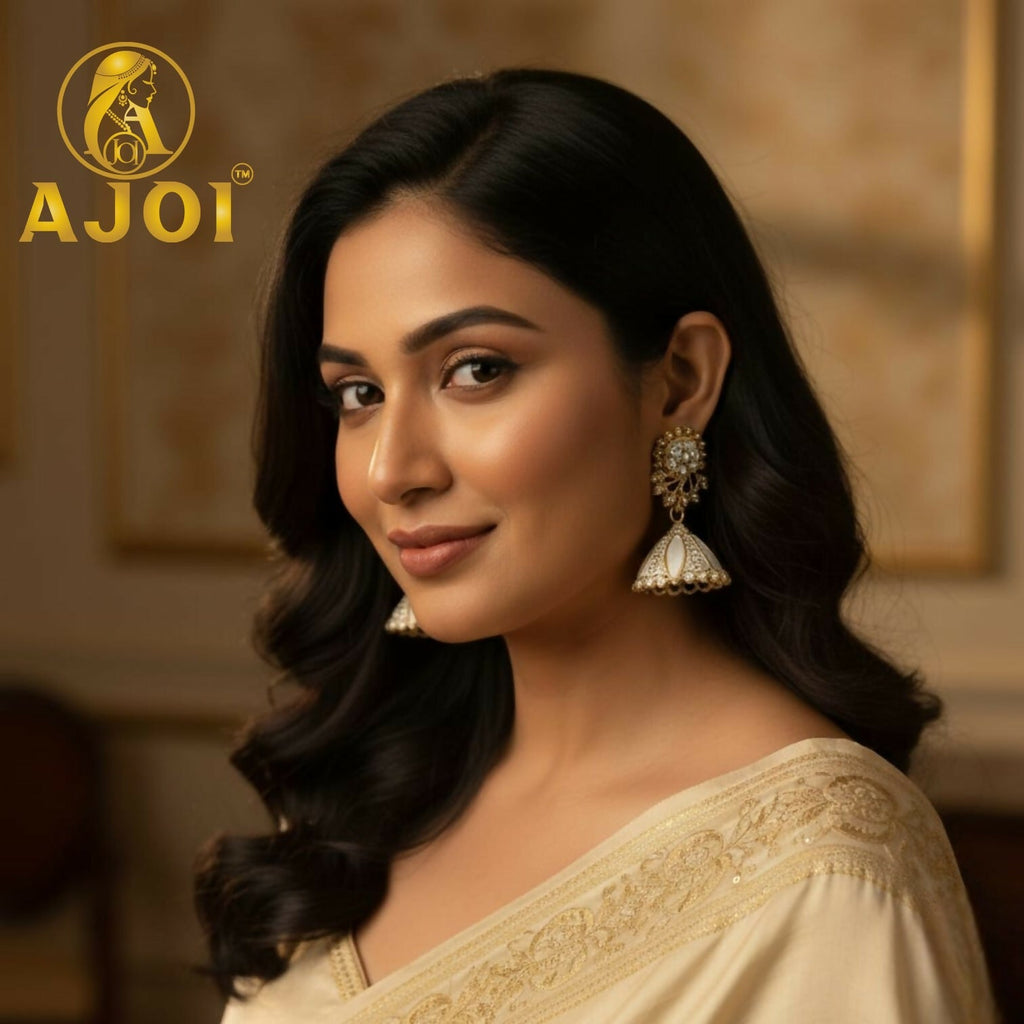 Stone & Enamel Earrings Set – Elegant Floral Jhumka Collection