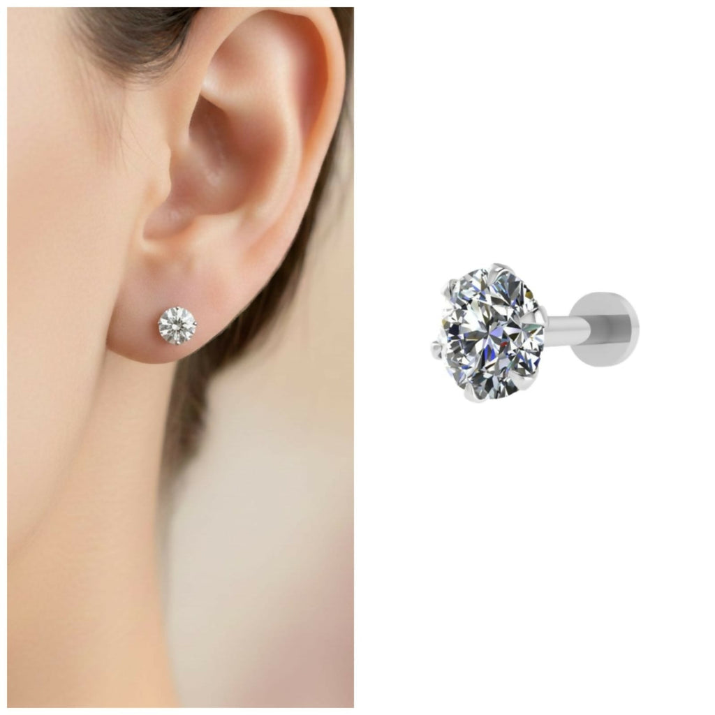 Silver Plated CZ Solitaire Stud Earrings – Comfortable Flat Back Design