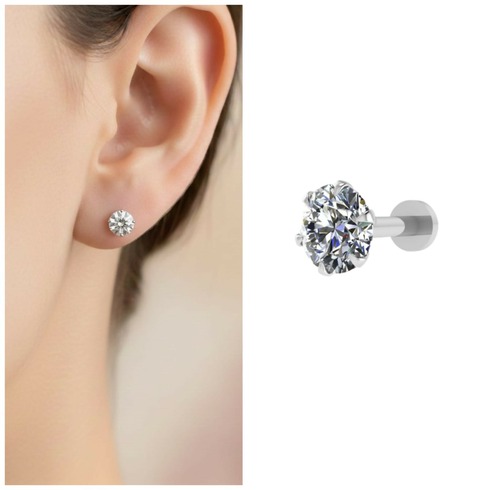 Silver Plated CZ Solitaire Stud Earrings – Comfortable Flat Back Design