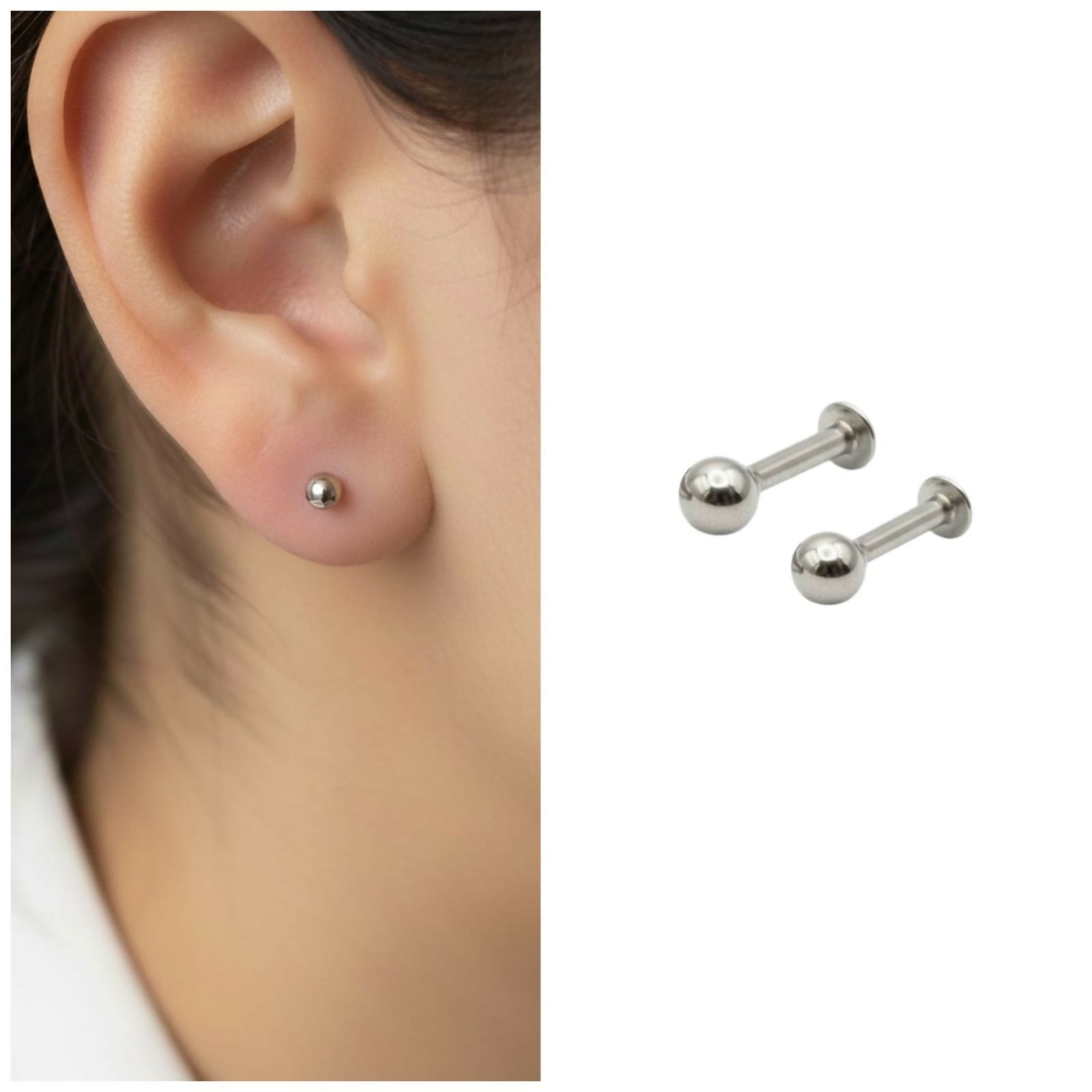 Titanium Ball Stud Earrings – Comfortable Flat Back Labret Piercing Combo