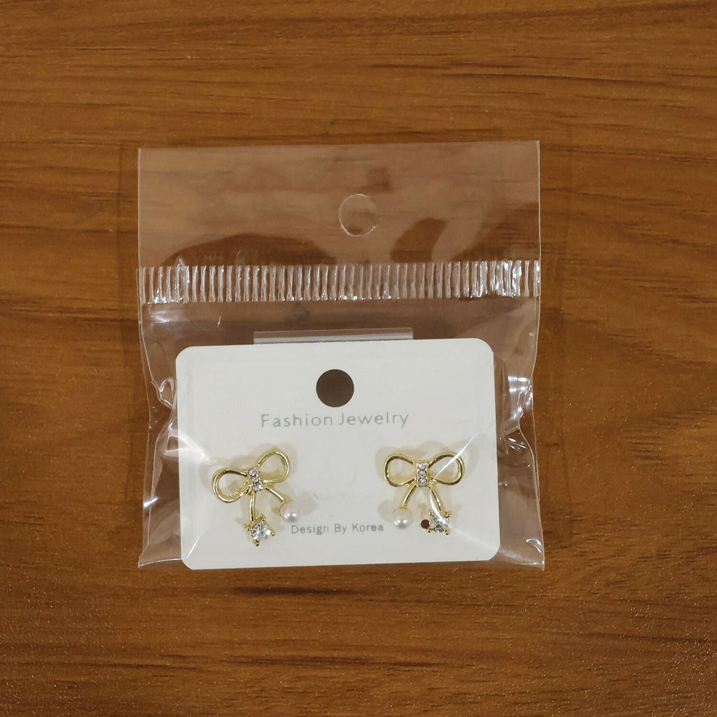 Bow-Knot Crystal Pearl Stud Earrings – Korean Minimalist Style