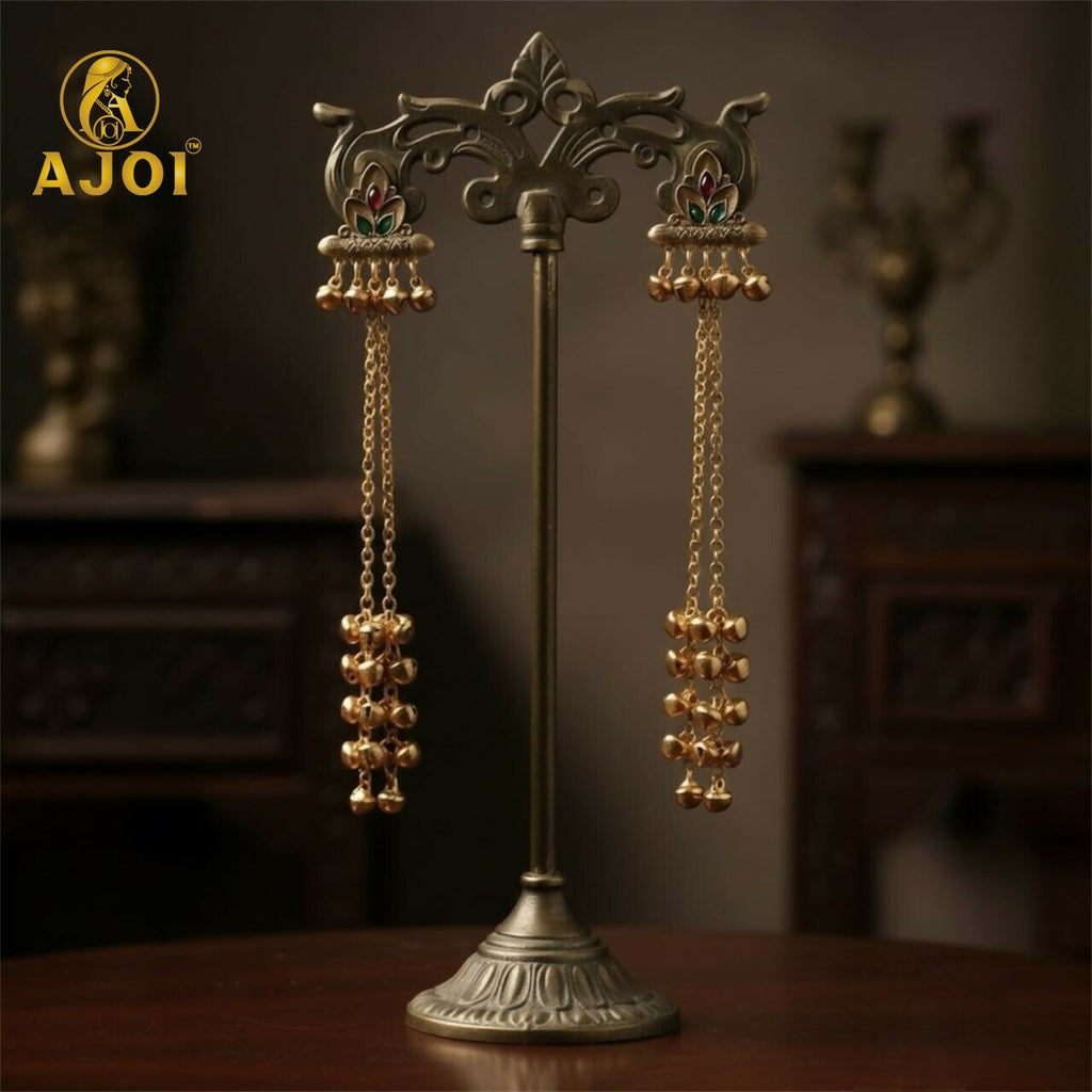Kashmiri Long Chain Ghungroo Earrings – Elegant Festive Jewellery