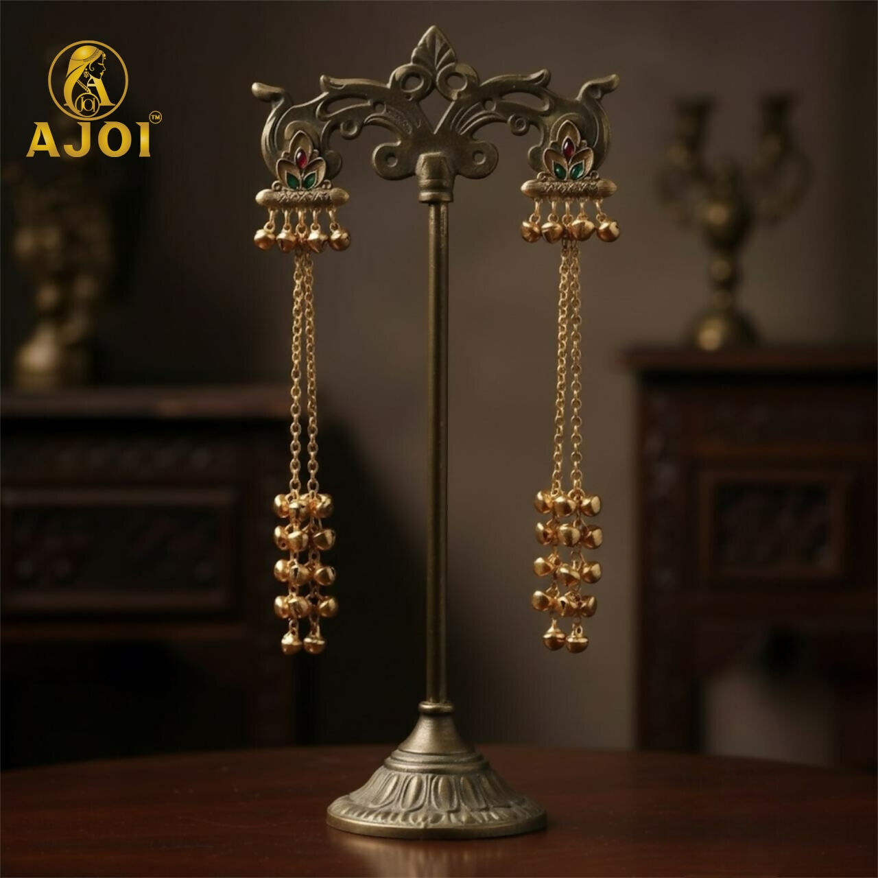 Kashmiri Long Chain Ghungroo Earrings – Elegant Festive Jewellery