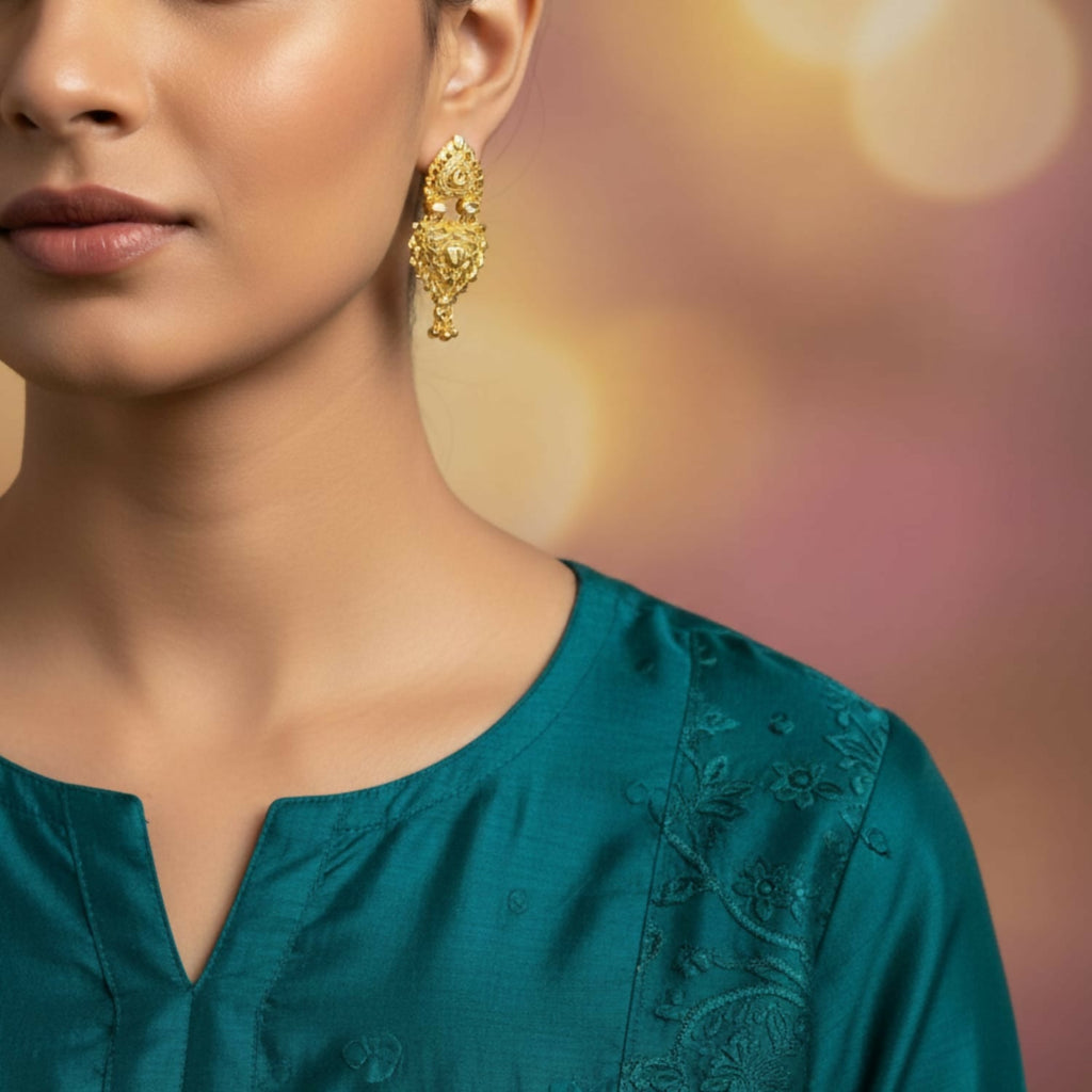 Golden Drop Jhumka Earrings – Elegant Ethnic Jewellery