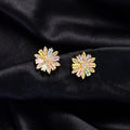 Crystal Floral Stud Earrings – Elegant Gold Finish for Women