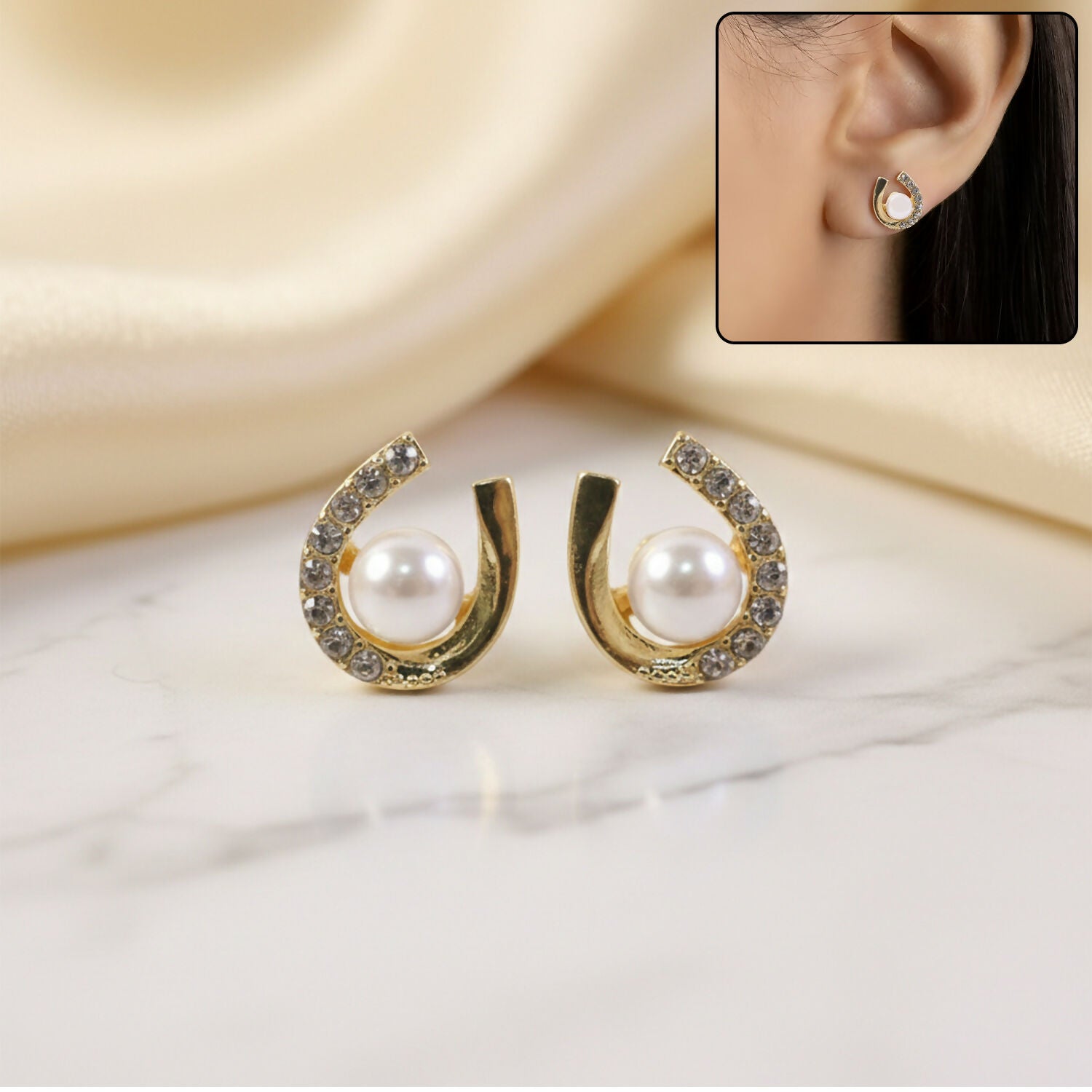 Pearl U-Shape Stud Earrings – Korean Style Elegant Fashion Jewelry