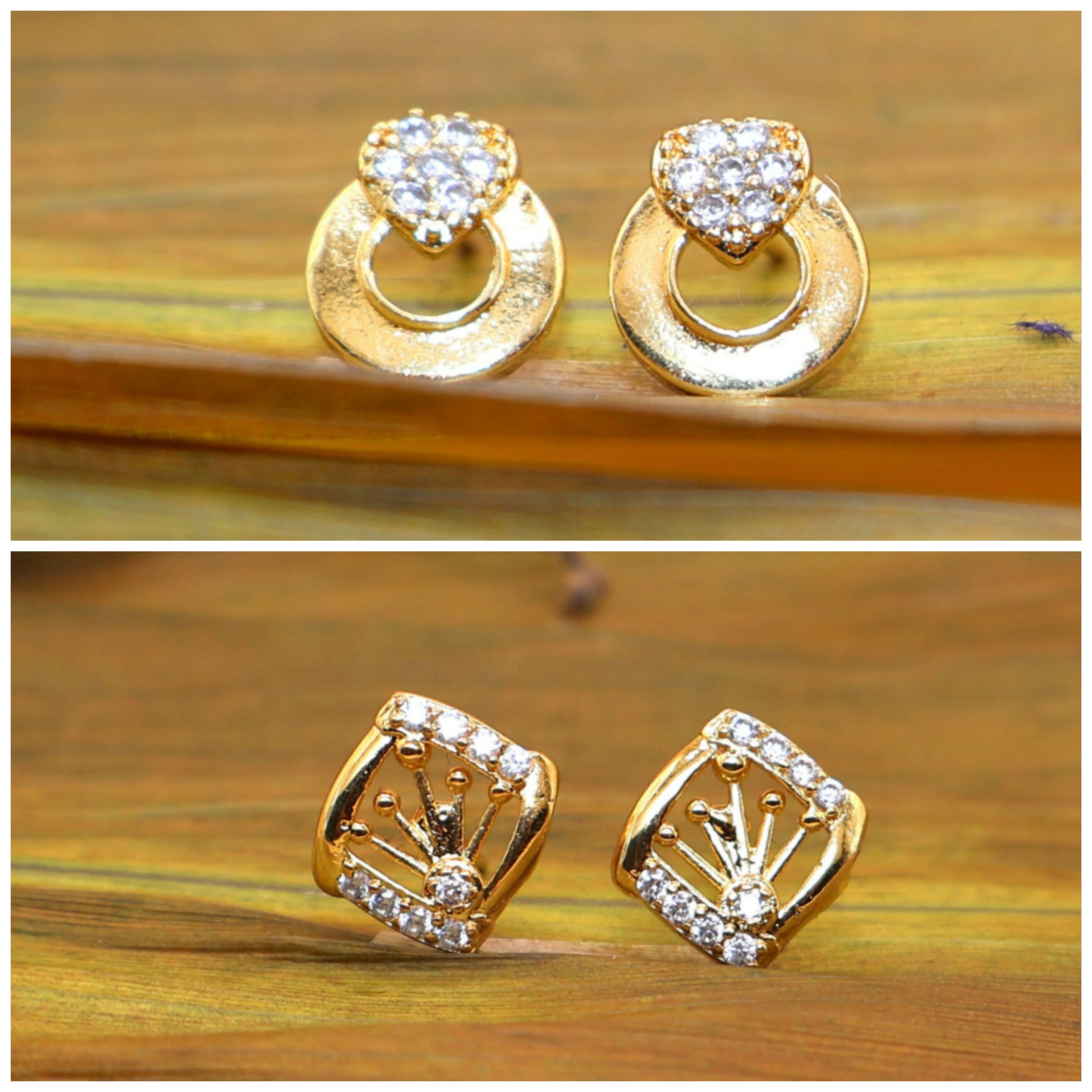 Gold Plated Stud Earrings Set – Sparkling AD Combo for Women