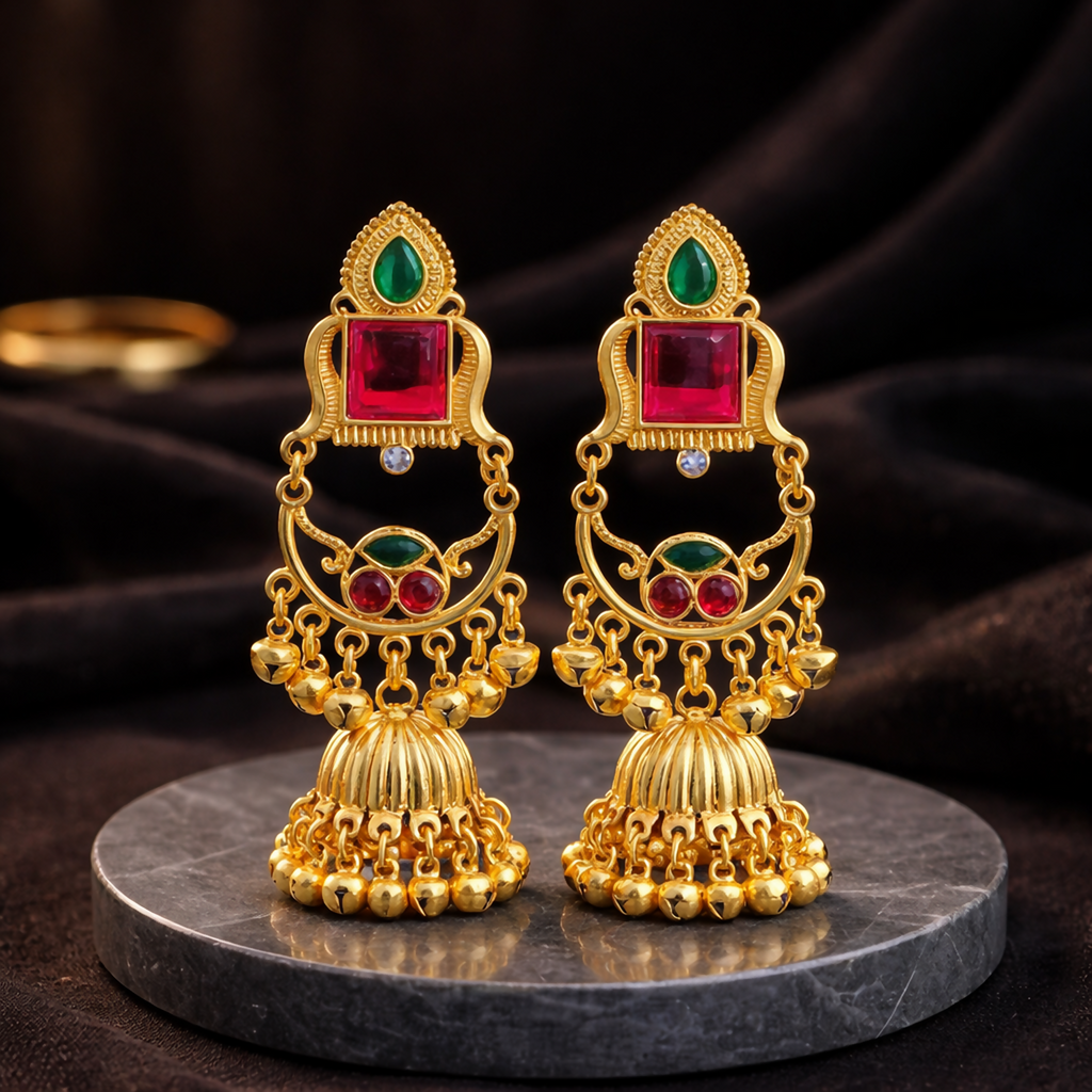 Kashmiri Jhumka Drop Earrings – Authentic Kundan Pearl Tassels