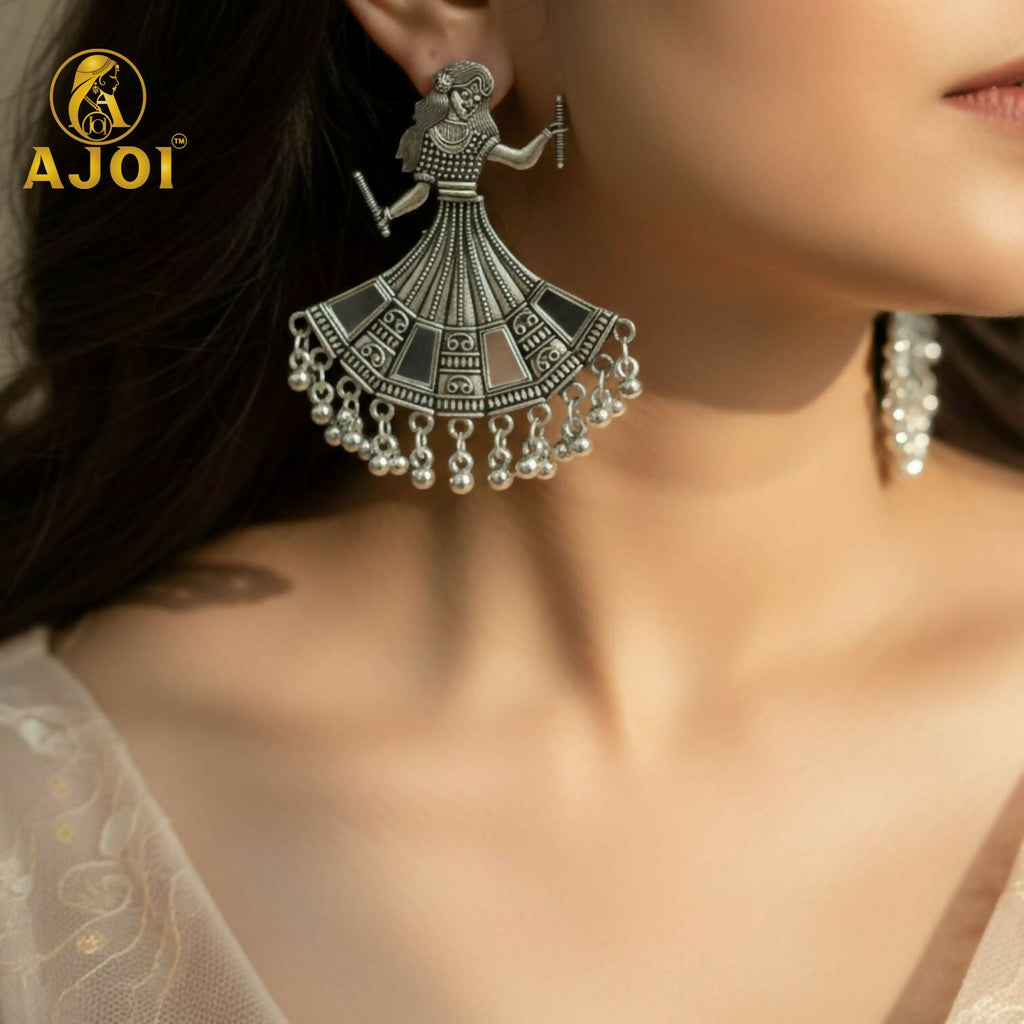 Tribal Dancer Earrings – Oxidized Silver with Ghungroo Beads