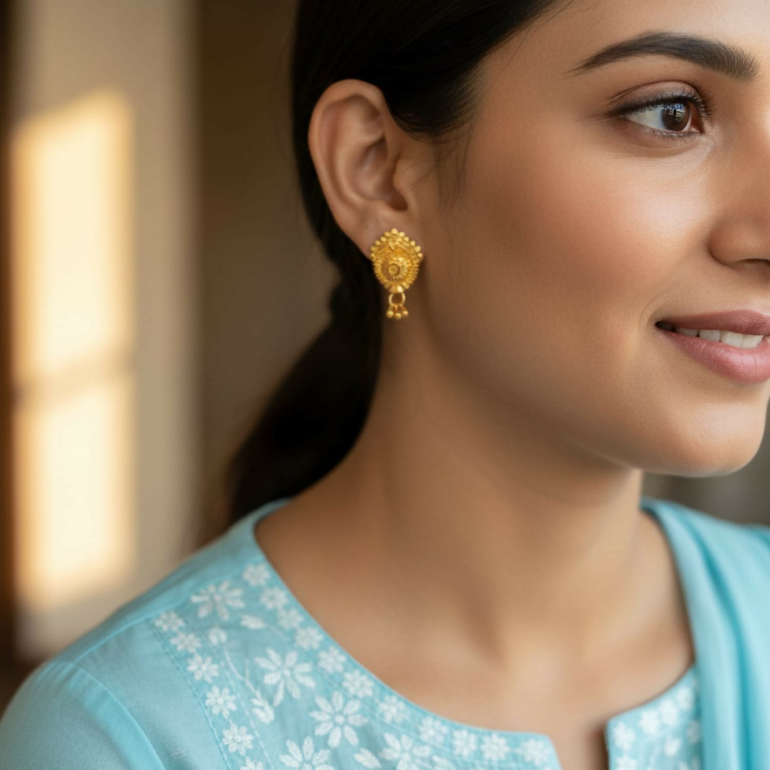 Golden Jhumka Earrings – Lightweight Traditional Jewellery for Women