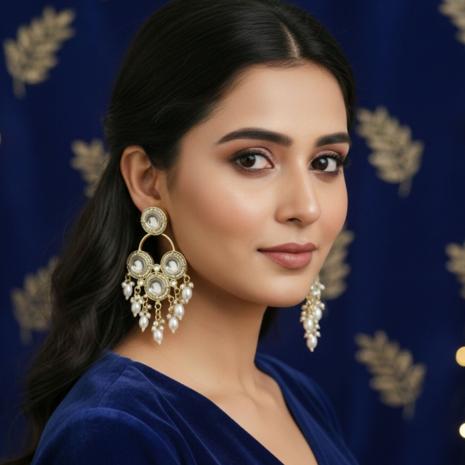Kundan Chandbali Earrings – Elegant Pearl Drop Design