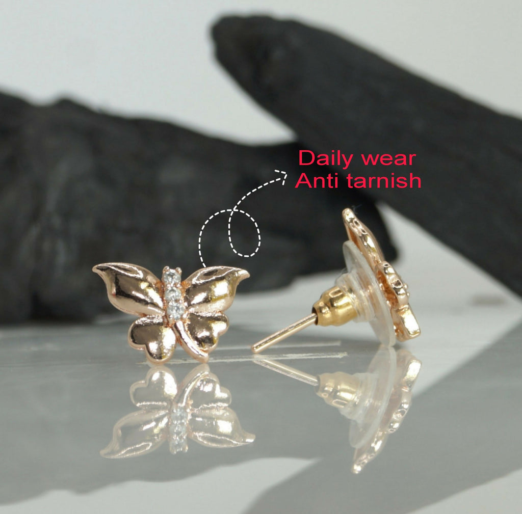 Rose Gold Butterfly Stud Earrings – Elegant Minimalist Jewelry