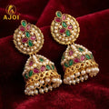 Traditional Kundan Jhumka Earrings – Handcrafted Ruby Emerald Bridal Jewelry