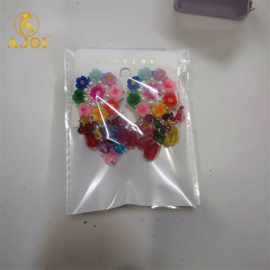 Flower Bead Earrings – Handcrafted Vibrant Multicolor Crystals