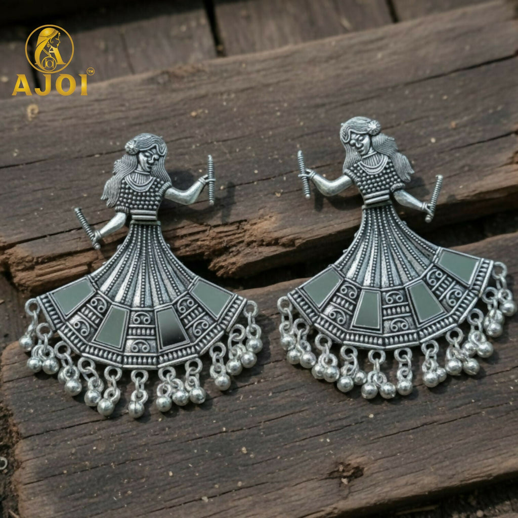 Tribal Dancer Earrings – Oxidized Silver with Ghungroo Beads