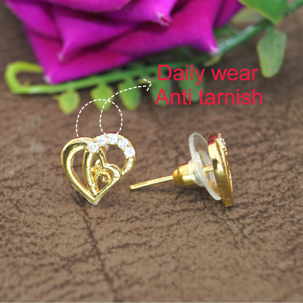 Interlocking Heart Stud Earrings – Elegant Gold Plated Design