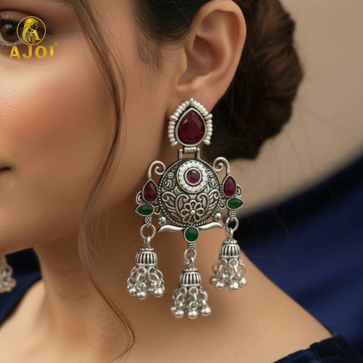 Ruby Chandbali Earrings – Ethnic Designer Jhumka with Pearls