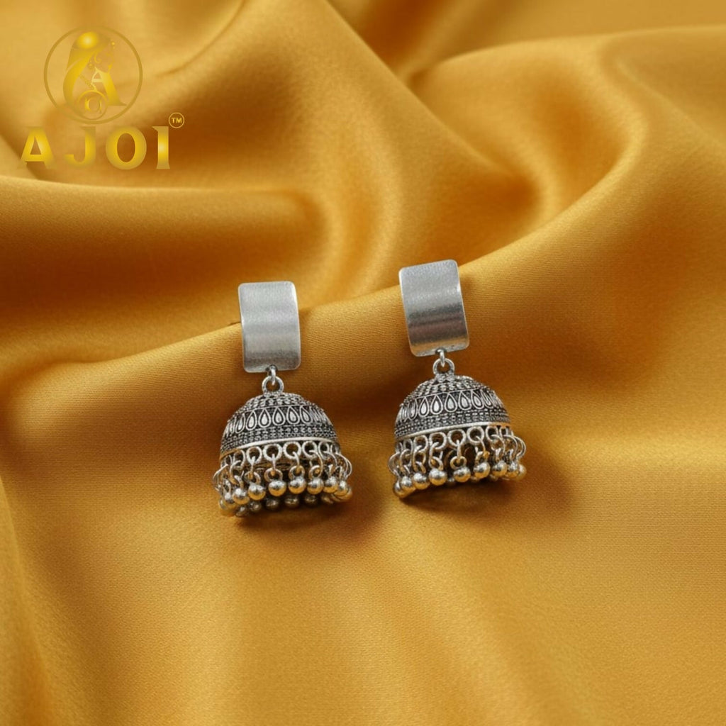 Oxidised Silver Dome Jhumka Earrings – Traditional Ghungroo Charm