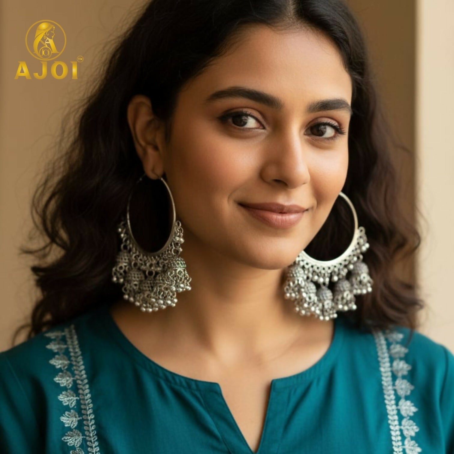 Oxidized Silver Hoop Jhumka Earrings – Intricate Filigree & Bell Danglers