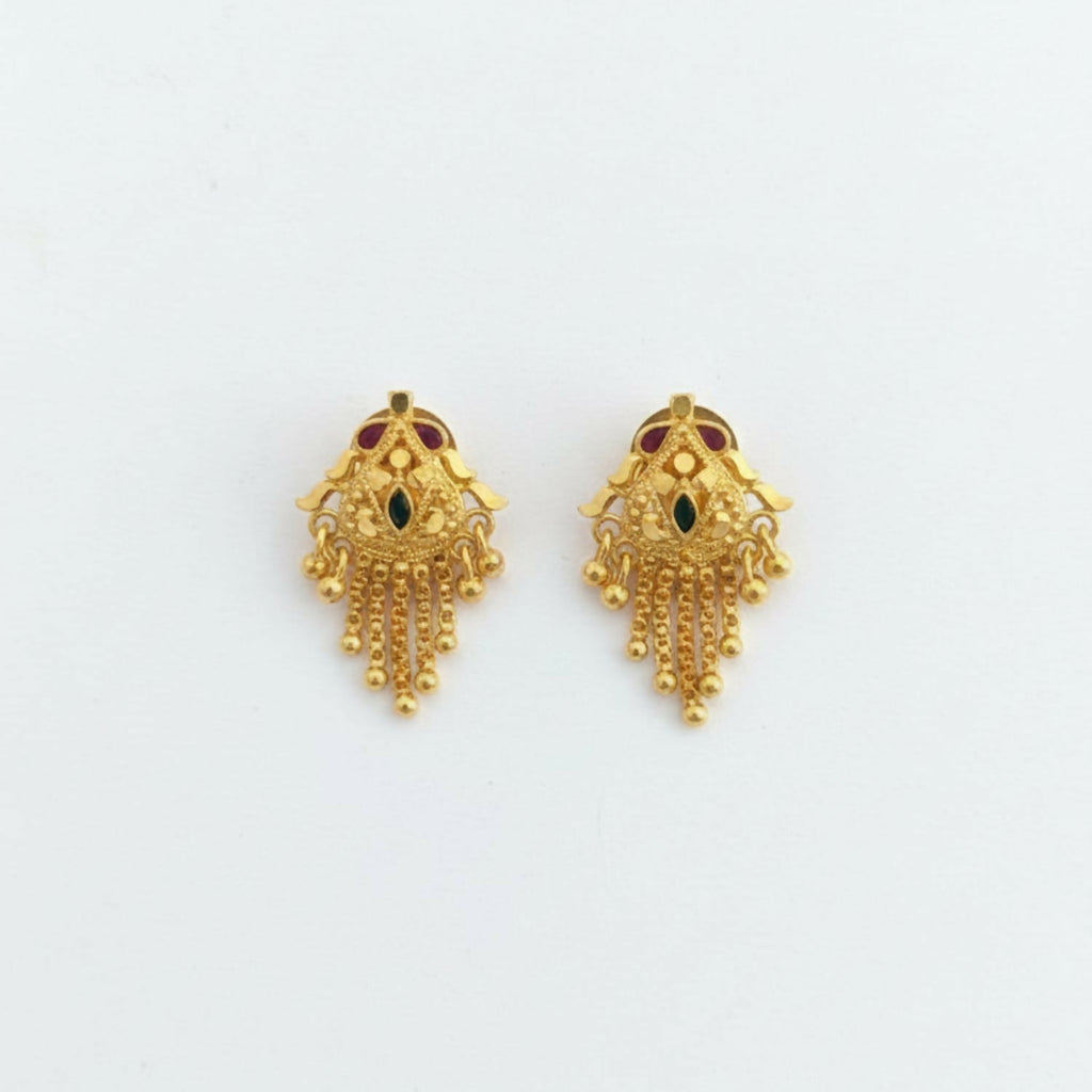 Gold-Plated Jhumka Earrings – Intricate Filigree & Enamel Design