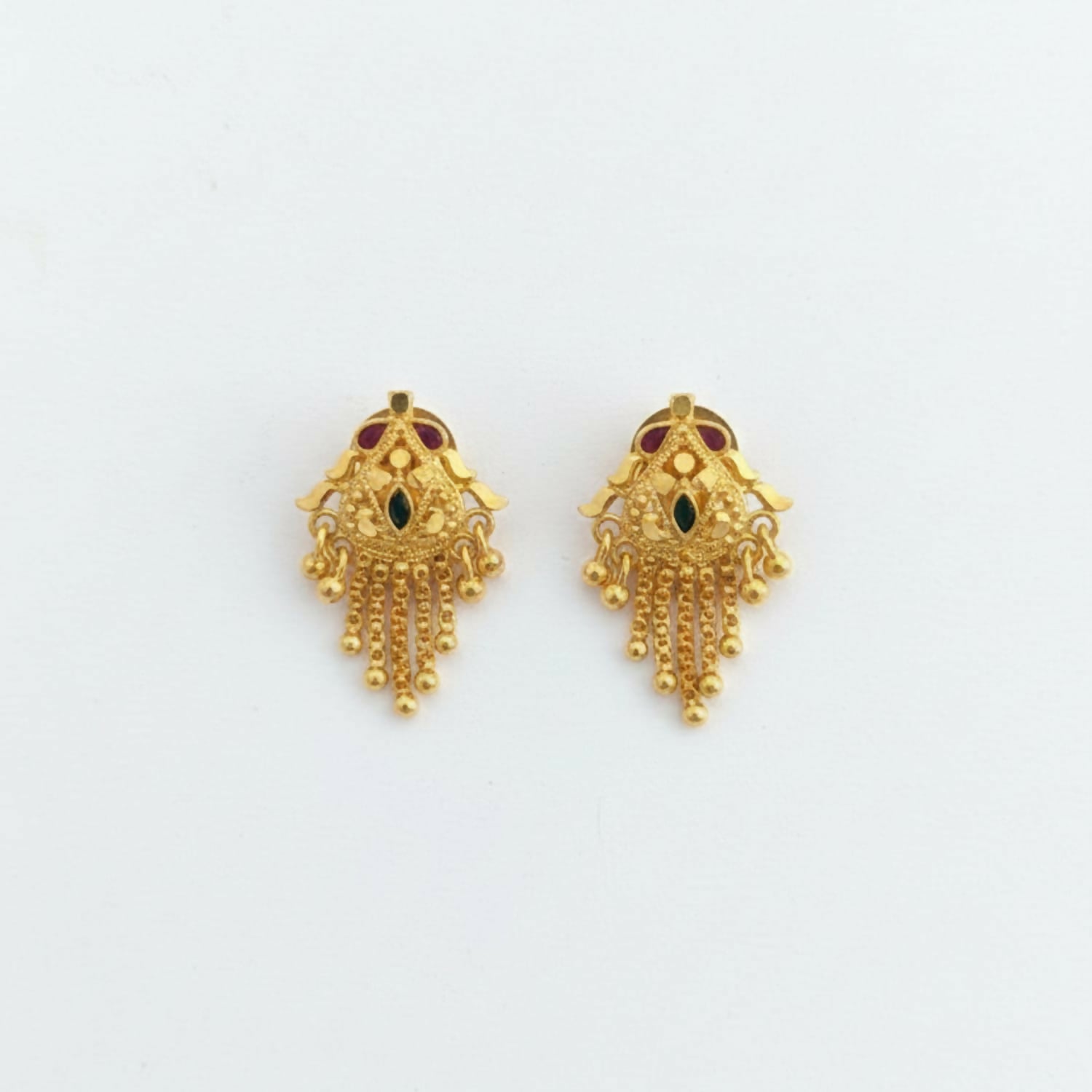 Gold-Plated Jhumka Earrings – Intricate Filigree & Enamel Design