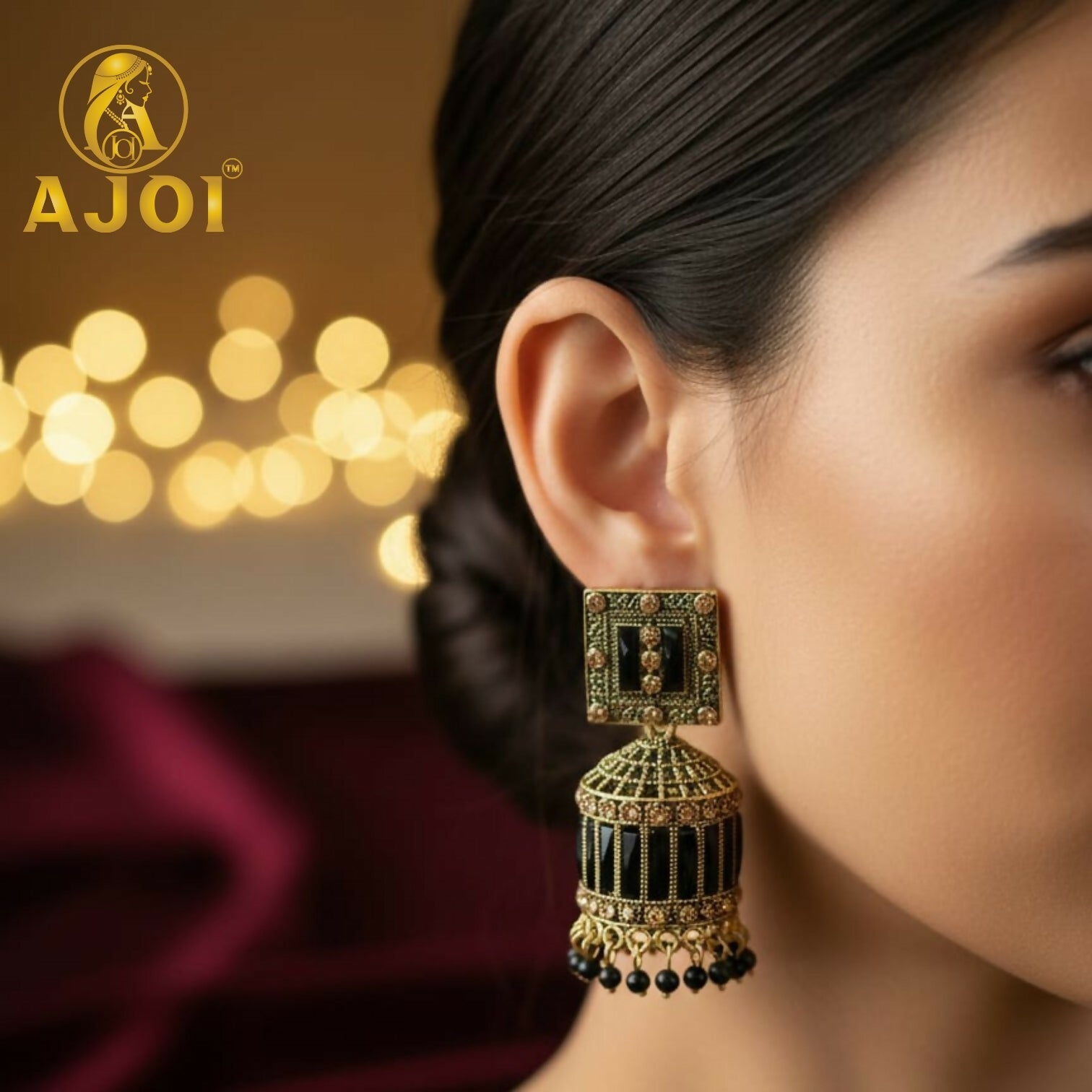 Midnight Black Designer Earrings – Elegant Drop with Statement Detailing