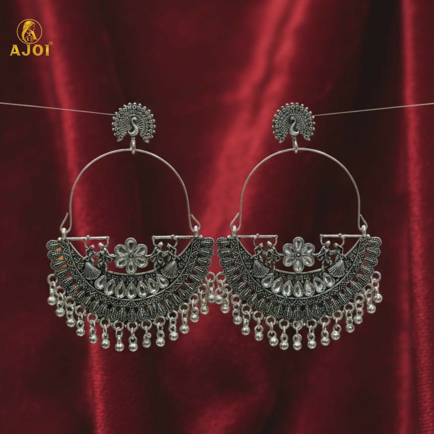 Oxidized Silver Peacock Arch Earrings – Intricate Handcrafted Detailing