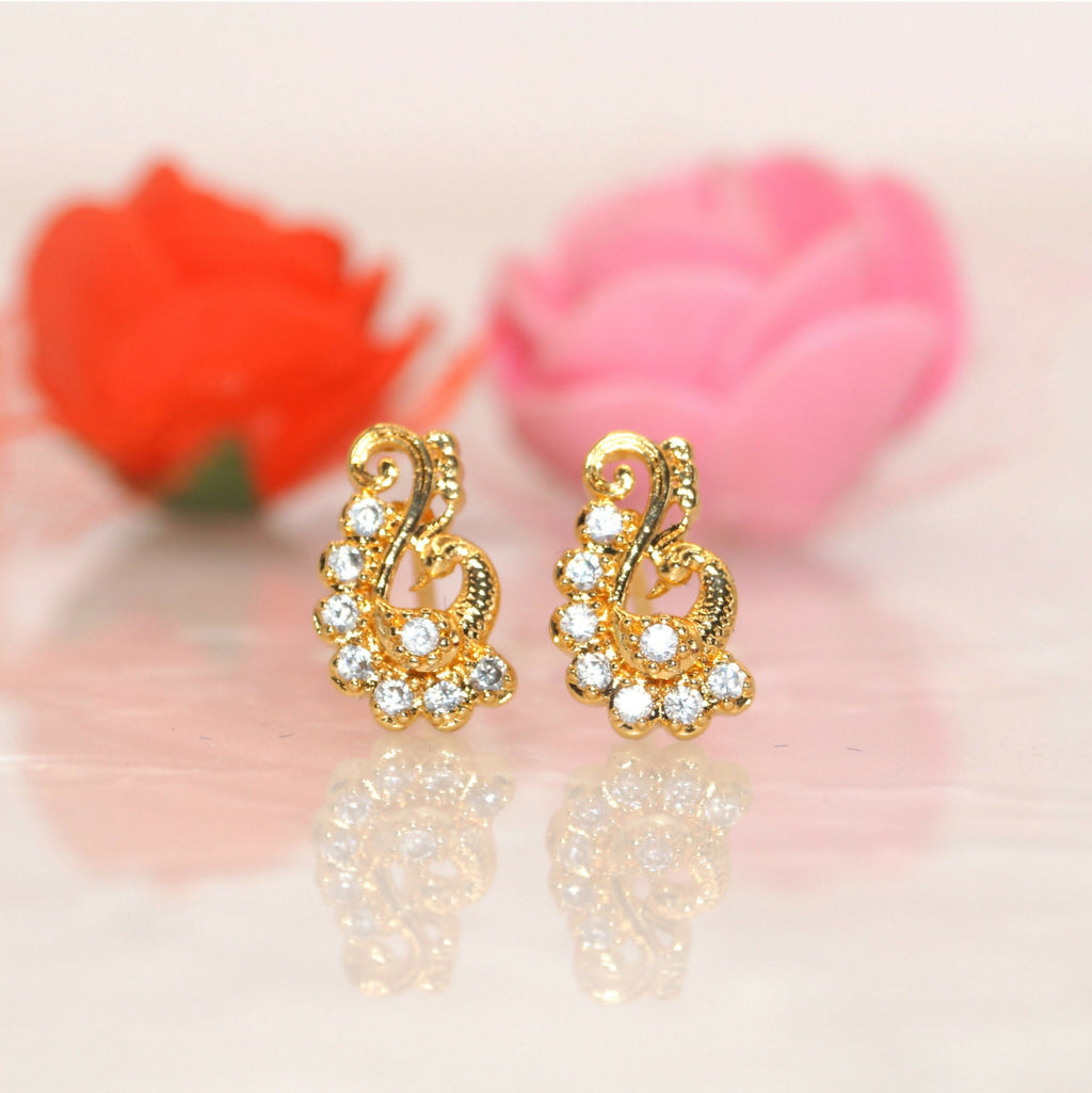 Gold Plated Stud Earrings – Modern S-Curve Swirl Design