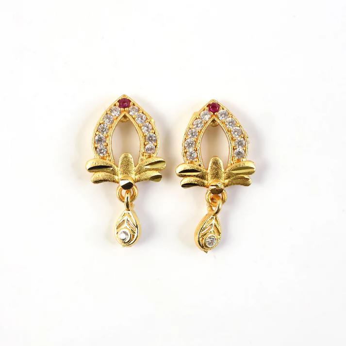 Gold Earrings with Elegant Teardrop Cut & Crystal Work