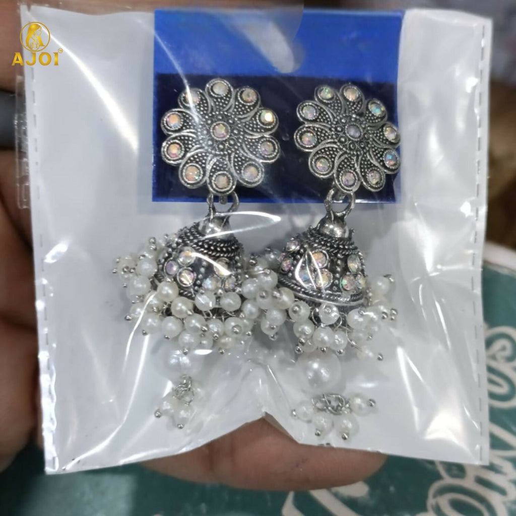 Oxidised Silver Jhumka Earrings with Pearl Drops – Traditional Indian Design