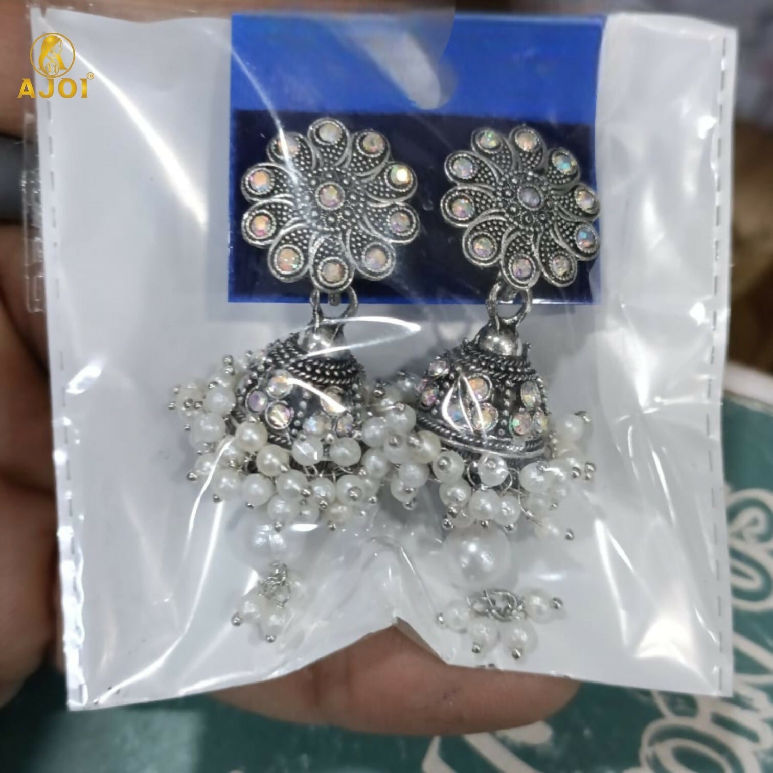 Oxidised Silver Jhumka Earrings with Pearl Drops – Traditional Indian Design