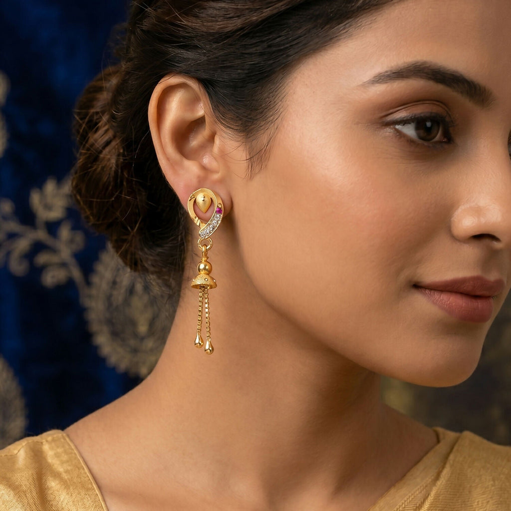 Gold-Plated Leaf Earrings – Ethnic Chain Drop Design for Women