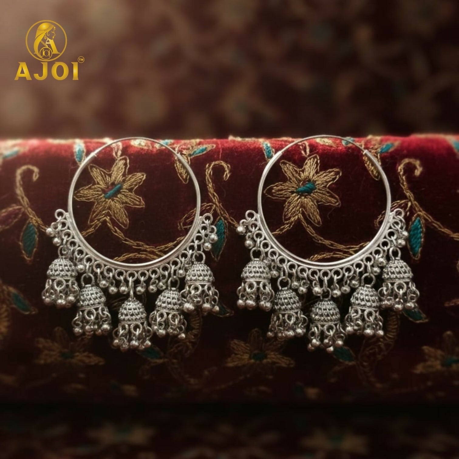 Oxidized Silver Hoop Jhumka Earrings – Intricate Filigree & Bell Danglers