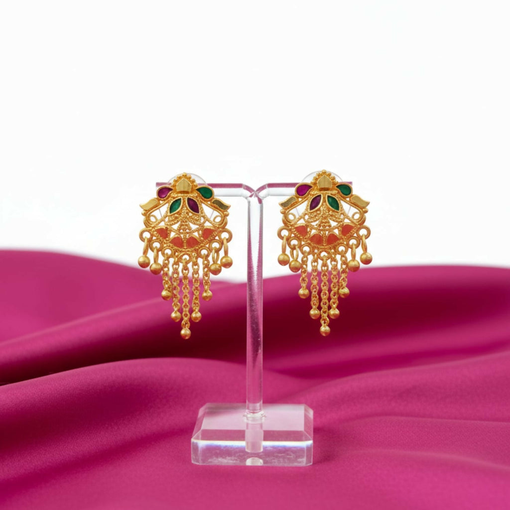 Gold-Plated Jhumka Earrings – Elegant Filigree & Enamel Design