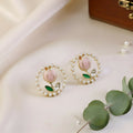 Korean Pearl Floral Stud Earrings – Elegant Rose Design