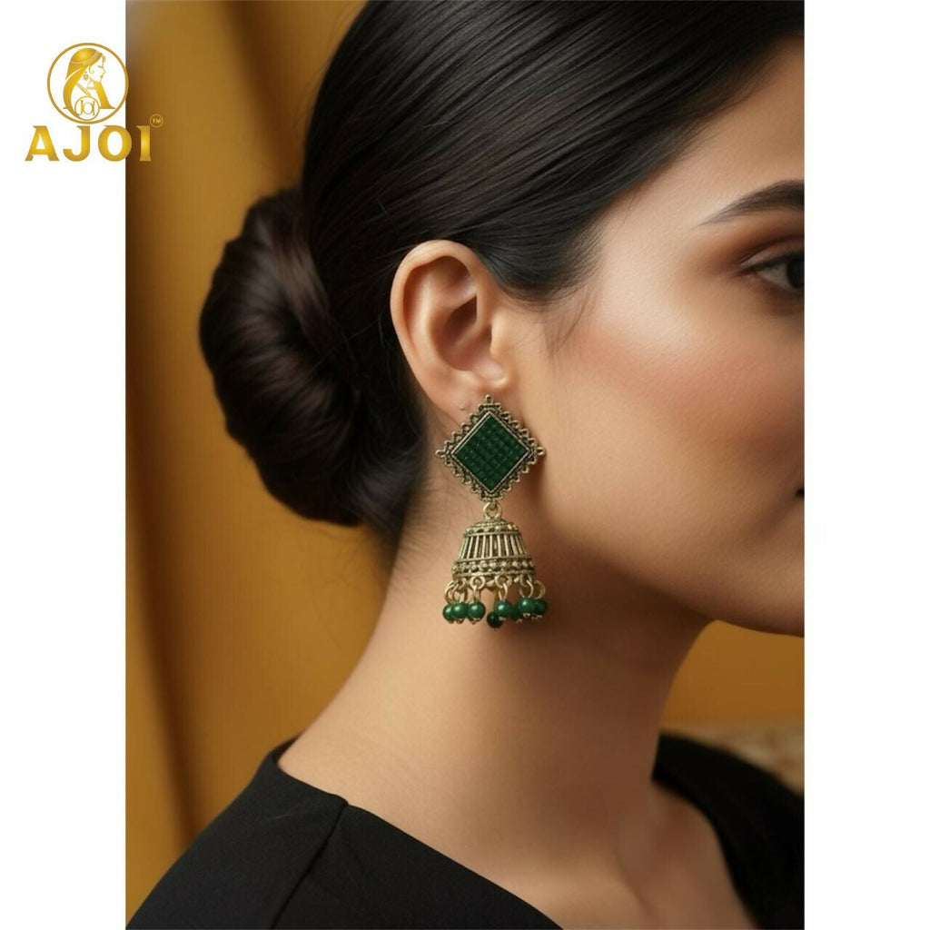 Oxidised Jhumka Earrings – Trendy Lightweight Square Tops