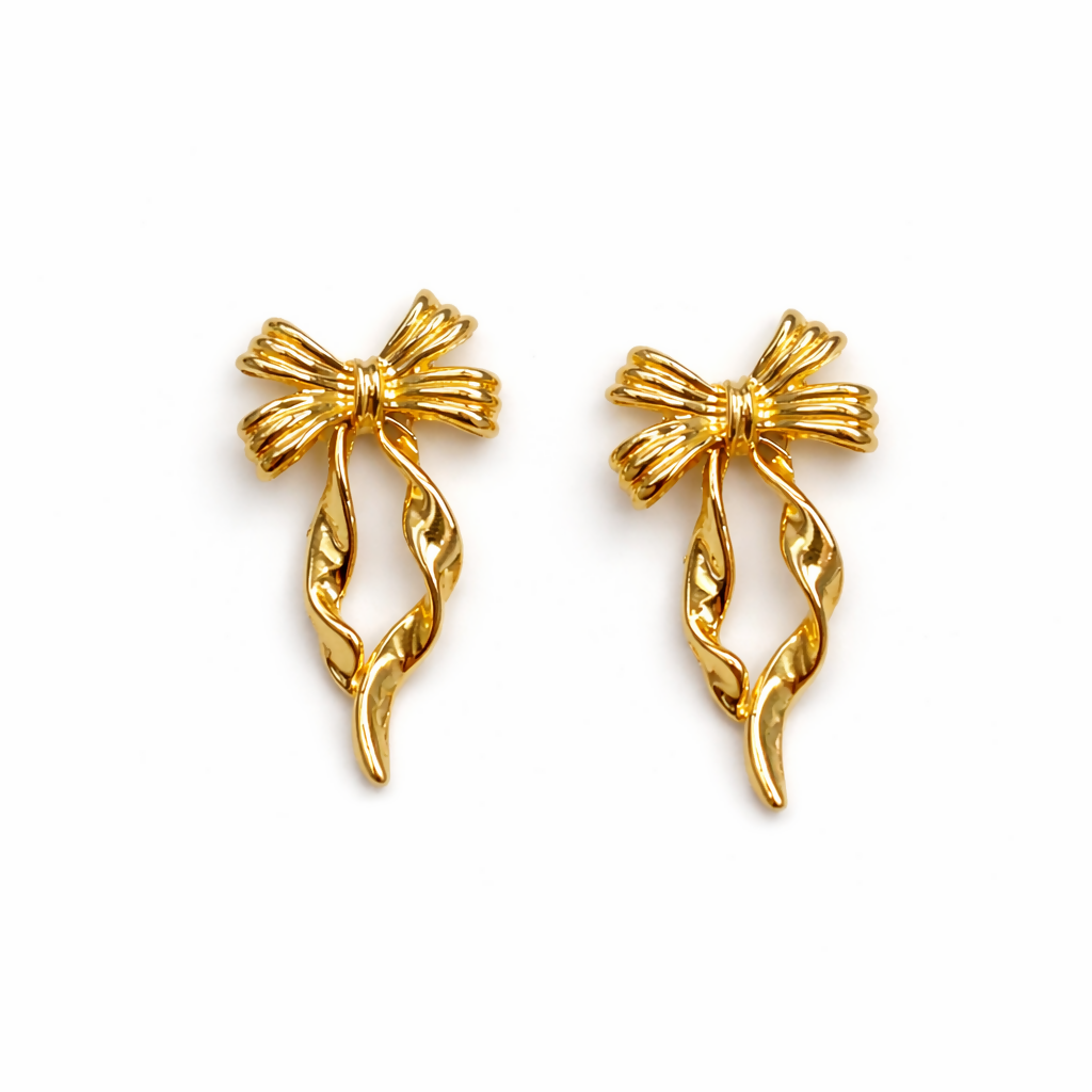 Gold Bow Drop Earrings – Elegant Party Wear for Women