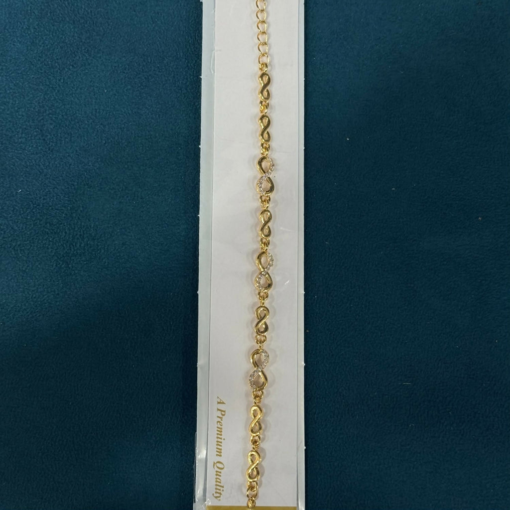 Gold-Tone Infinity Link Bracelet with Crystal Accents and Adjustable Chain for Women
