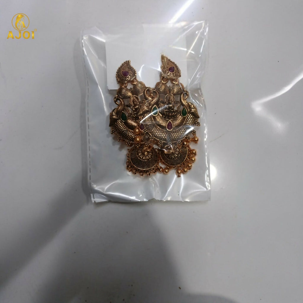 Temple Jhumka Earrings – Antique Gold Plated with Lakshmi Motif