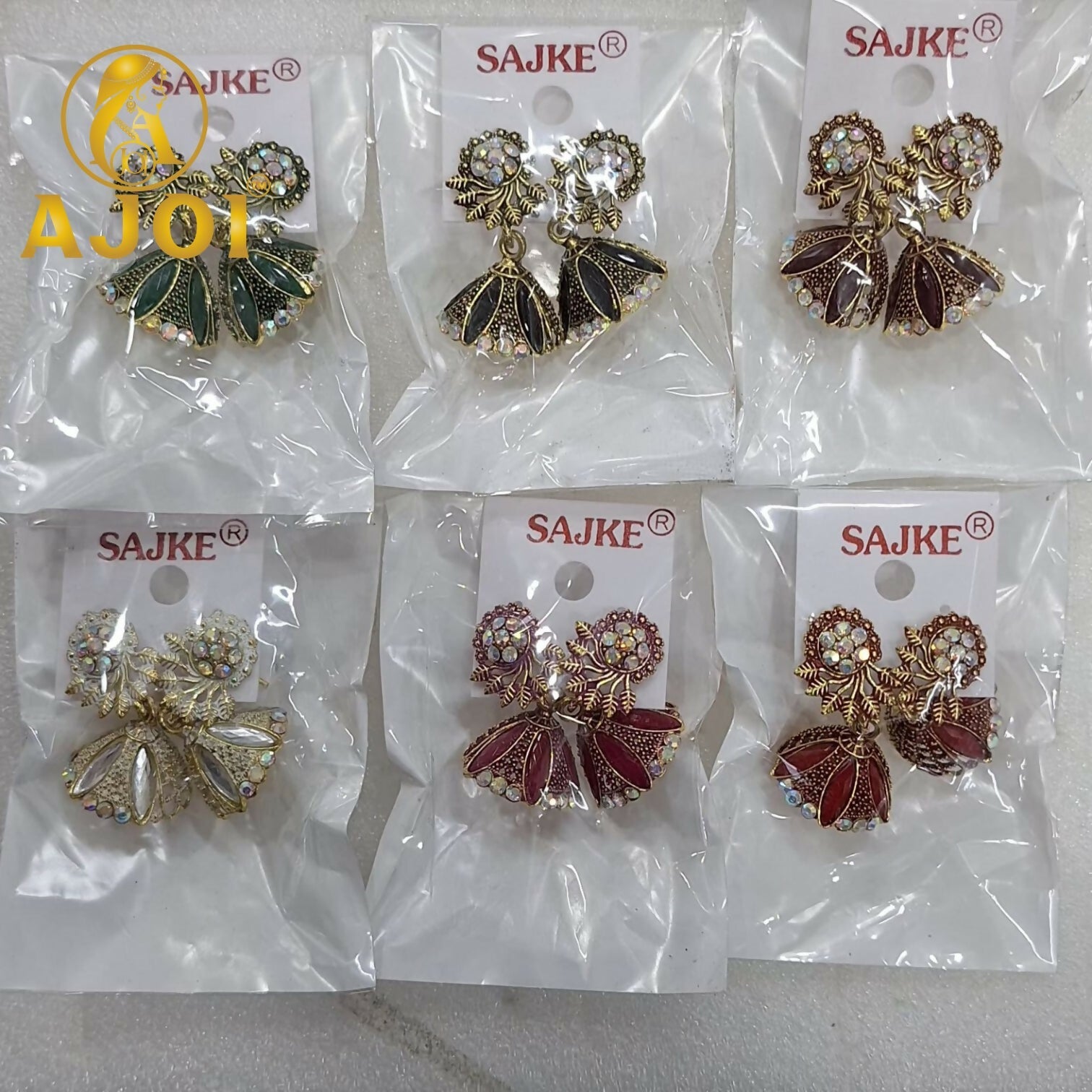 Stone & Enamel Earrings Set – Elegant Floral Jhumka Collection