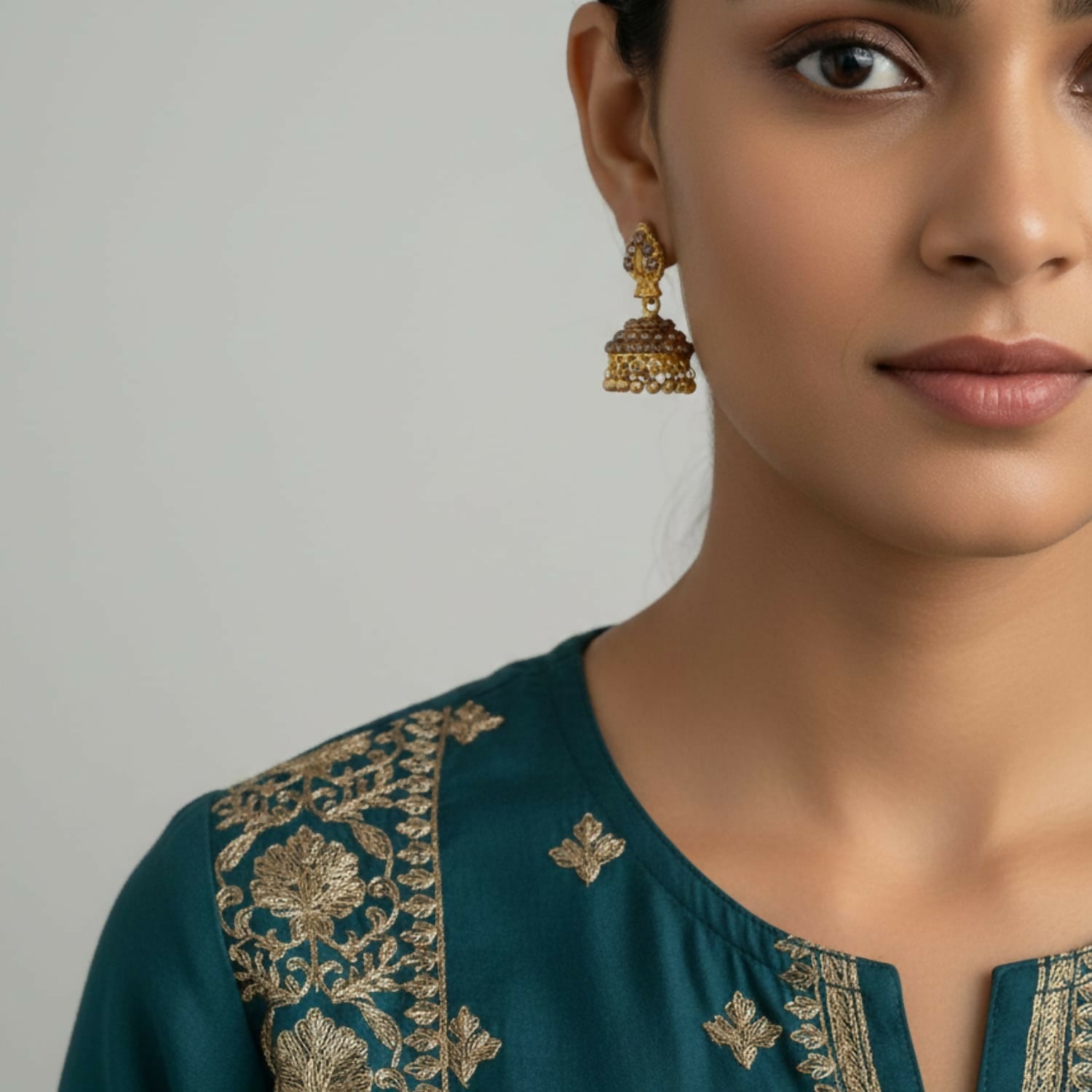 Golden Traditional Jhumka Earrings – Elegant Ethnic Style